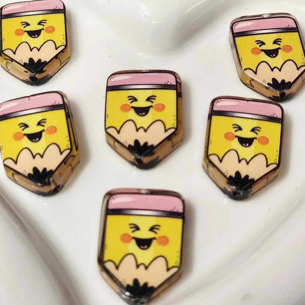 Pencil Beads 2 Pcs Kawaii Focal Bead School Acrylic Beaded Pen Jewelry Making